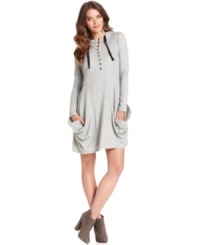 In a terry knit fabric, this hooded Kensie dress is perfect for a sporty look that's still ultimately sweet! In a terry knit fabric, this hooded Kensie dress is perfect for a sporty look that's still ultimately sweet!