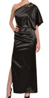 Aidan Mattox Women's Luxe Satin One Shoulder Sequin Draped Eve Gown 10 Black Aidan Mattox Women's Luxe Satin One Shoulder Sequin Draped Eve Gown 10 Black