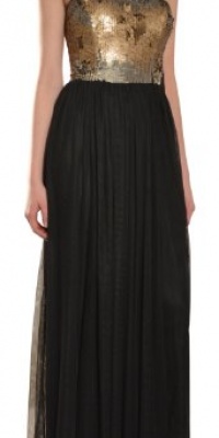 Aidan Mattox Women's Sequin Gathe Tulle Long Evening Gown 0 Black, Gold Aidan Mattox Women's Sequin Gathe Tulle Long Evening Gown 0 Black, Gold