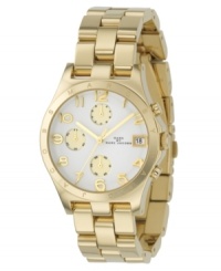 Bask in the splendor of this glowing watch by Marc by Marc Jacobs. Ion-plated goldtone stainless steel bracelet and round case. Logo etched at bezel. White chronograph dial with goldtone numerals, logo, date window and three subdials. Quartz movement. Water resistant to 30 meters. Two-year limited warranty. Bask in the splendor of this glowing watch by Marc by Marc Jacobs. Ion-plated goldtone stainless steel bracelet and round case. Logo etched at bezel. White chronograph dial with goldtone numerals, logo, date window and three subdials. Quartz movement. Water resistant to 30 meters. Two-year limited warranty.