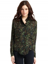 THE LOOKSheer silk with abstract floral print throughoutBand collar with point detailFront button placketTwo oversized patch pockets at chestLong dolman sleevesButton cuffsShirttail hemTHE FITAbout 27 from shoulder to longest point of hemTHE MATERIALSilkCARE & ORIGINDry cleanImportedModel shown is 5'9½ (176cm) wearing US size 4. THE LOOKSheer silk with abstract floral print throughoutBand collar with point detailFront button placketTwo oversized patch pockets at chestLong dolman sleevesButton cuffsShirttail hemTHE FITAbout 27 from shoulder to longest point of hemTHE MATERIALSilkCARE & ORIGINDry cleanImportedModel shown is 5'9½ (176cm) wearing US size 4.
