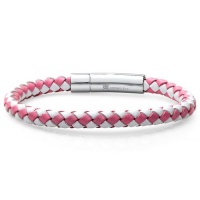 Braided Pink and White Leather 6mm Bracelet with Stainless Steel Locking Clasp 7 1/2 inches Braided Pink and White Leather 6mm Bracelet with Stainless Steel Locking Clasp 7 1/2 inches
