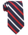 Put a little patriotism into your day with this red, white and blue striped silk tie from Tommy Hilfiger.