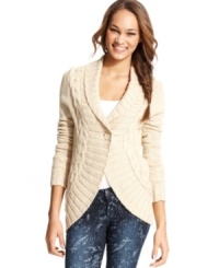 Pink Rose's cocoon-style cardigan makes us happy to bundle up thanks to its chunky cable-knit design and overall sweet style. Pink Rose's cocoon-style cardigan makes us happy to bundle up thanks to its chunky cable-knit design and overall sweet style.