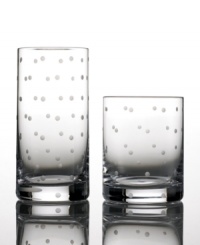 Adorable etched polka dots lend a touch of whimsy to these otherwise classic highball glasses. Crafted in thick, clear crystal for easy elegance. Shown left. Adorable etched polka dots lend a touch of whimsy to these otherwise classic highball glasses. Crafted in thick, clear crystal for easy elegance. Shown left.