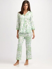 EXCLUSIVELY AT SAKS. Classic two-piece set of pure cotton takes on a fresh spring look. Notched collarButton front closureThree-quarter length sleeves with contrasting cuffsElastic waistbandInseam, about 26CottonMachine washImported