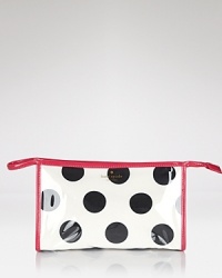 Trimmed in bright pink with polka dots, kate spade new york's graphic cosmetics bag is a chic spot to stow your stuff. Trimmed in bright pink with polka dots, kate spade new york's graphic cosmetics bag is a chic spot to stow your stuff.