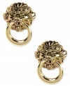 Feel instantly alluring with these glam, golden earrings featuring the iconic Anne Klein lionhead in an chic doorknocker design. Crafted in gold tone mixed metal. Clip-on backing for non-pierced ears. Approximate diameter: 1-1/4 inches.