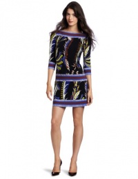 Ali Ro Women's Printed Jersey Border Shift Dress, Blue Heron Multi, 6