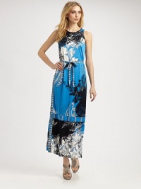 A fascinating, abstract print lends whimsical charm to this maxi dress with a waist-accentuating, self-tie belt.Round neckSleevelessAllover printSelf-tie beltSide slitsConcealed back zipperAbout 43 from natural waistViscoseDry cleanImported Model shown is 5'10½ (179cm) wearing US size Small. 