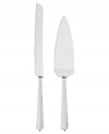 Start a sweet tradition for the bride and groom with Modern Love giftware. This cake knife and server share fluted handles and a brilliant gleam in polished silver plate, perfect for slicing their first piece of wedding cake.