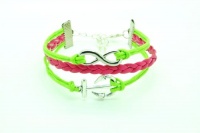 Green Rope and Pink Braided Leather Steampunk Adjustable Vintage Silver Karma Bracelet,infinity Wish Anchor Bracelet 1145r Green Rope and Pink Braided Leather Steampunk Adjustable Vintage Silver Karma Bracelet,infinity Wish Anchor Bracelet 1145r