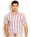 This plaid short-sleeved shirt from Nautica is a can't-miss addition to your summer style.