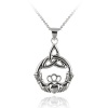 Sterling Silver Claddagh Celtic Knot Pendant Necklace with Rolo Chain, 18