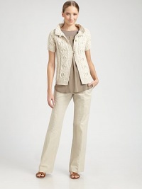 EXCLUSIVELY AT SAKS. Soft, chunky knit, in a cotton linen blend finished with wooden buttons.Stand collarShort sleevesFront button closuresSilk lining76% cotton/24% linenDry cleanMade in ItalyModel shown is 5'11 (180cm) wearing US size Small. EXCLUSIVELY AT SAKS. Soft, chunky knit, in a cotton linen blend finished with wooden buttons.Stand collarShort sleevesFront button closuresSilk lining76% cotton/24% linenDry cleanMade in ItalyModel shown is 5'11 (180cm) wearing US size Small.