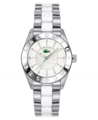 Lacoste takes sporty style to a new level with the Biarritz watch. White plastic and stainless steel bracelet and round case. Logo at bezel. White dial with stick indices and logo. Quartz movement. Water resistant to 30 meters. Two-year limited warranty. Lacoste takes sporty style to a new level with the Biarritz watch. White plastic and stainless steel bracelet and round case. Logo at bezel. White dial with stick indices and logo. Quartz movement. Water resistant to 30 meters. Two-year limited warranty.