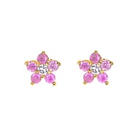 14K Yellow Gold Plated Flower Pink CZ Stud Earrings with Screw-back for Children & Women 14K Yellow Gold Plated Flower Pink CZ Stud Earrings with Screw-back for Children & Women
