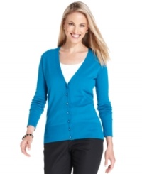 Charter Club's V-neck cardigan is an instant classic. Pair it with sleek pants in a cropped silhouette and an easy tee for everyday chic. Charter Club's V-neck cardigan is an instant classic. Pair it with sleek pants in a cropped silhouette and an easy tee for everyday chic.