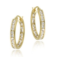 18k Gold over Silver 20mm Channel Set CZ Hoop Earrings 18k Gold over Silver 20mm Channel Set CZ Hoop Earrings