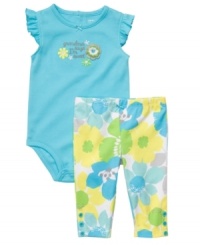 Compliments will spring-up all over when she wears this sweet bodysuit and pant set from Carter's. Compliments will spring-up all over when she wears this sweet bodysuit and pant set from Carter's.