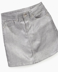 Because she's not all business, she can pull this fun shimmery Baby Phat skirt out of her closet to complement her cute looks. Because she's not all business, she can pull this fun shimmery Baby Phat skirt out of her closet to complement her cute looks.