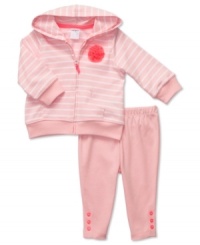 She'll be pretty in pink in this pink striped hoodie and pants set by Carter's. She'll be pretty in pink in this pink striped hoodie and pants set by Carter's.