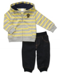 This Carter's hoodie and pants set is a cute and complete look he'll love to wear. This Carter's hoodie and pants set is a cute and complete look he'll love to wear.