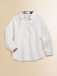 A pretty, crisp cotton blouse in a clean silhouette with classic check trim.Peter Pan collarLong sleevesButton frontCheck trim inside neckCottonMachine washImported Please note: Number of buttons/snaps may vary depending on size ordered. A pretty, crisp cotton blouse in a clean silhouette with classic check trim.Peter Pan collarLong sleevesButton frontCheck trim inside neckCottonMachine washImported Please note: Number of buttons/snaps may vary depending on size ordered.