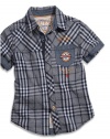 GUESS Kids Boys Little Boy Mulberry Plaid Shirt, PLAID (4)