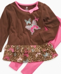 A bow on the front and a sparkly butterfly graphic make this adorable tunic from Clubhouse – with matching leggings – a look she'll love. A bow on the front and a sparkly butterfly graphic make this adorable tunic from Clubhouse – with matching leggings – a look she'll love.