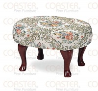 Coaster Queen Anne Style Footstool with Floral Damask Covered, Cherry Finish Coaster Queen Anne Style Footstool with Floral Damask Covered, Cherry Finish