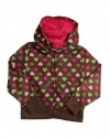 Pink Platinum Kid Girls Brown and Green Hearts Sherpa Hoodie Winter Jacket