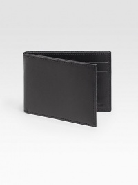 Sleek, slim design rendered in subtly pebbled calfskin leather.One billfold compartmentFour card slotsLeather4½W x3½HImported
