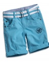 GUESS Kids Boys Baby Boy Belted Shorts (12-24M), TURQUOISE (18M)