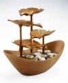 Relax, take a deep breath and let the soothing sound of water take you to a state of bliss. Elegant design with a natural touch, the unique shape allows water to cascade down four tiers of golden leaves to provide a tranquil trickling sound. One-year limited warranty. Model WFL-GDN.