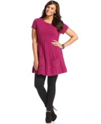 Snag a super-cute look for fall with Style&co.'s short sleeve plus size tunic sweater, finished by cable knit. Snag a super-cute look for fall with Style&co.'s short sleeve plus size tunic sweater, finished by cable knit.