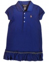 Ralph Lauren Toddler Girls Plaid Trim Ruffle Dress, Royal Blue, 2/2T