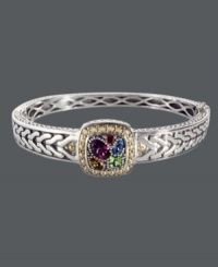 A color palette of perfection. Balissima by Effy Collection's multistone bangle features a myriad of color with amethyst (3/4 ct. t.w.), blue topaz (1/3 ct. t.w.), citrine (1/5 ct. t.w.), peridot (1/3 ct. t.w.) and garnet accents. Set in sterling silver with 18k gold accents. Approximate width: 5/8 inch. Approximate diameter: 2-1/2 inches. A color palette of perfection. Balissima by Effy Collection's multistone bangle features a myriad of color with amethyst (3/4 ct. t.w.), blue topaz (1/3 ct. t.w.), citrine (1/5 ct. t.w.), peridot (1/3 ct. t.w.) and garnet accents. Set in sterling silver with 18k gold accents. Approximate width: 5/8 inch. Approximate diameter: 2-1/2 inches.