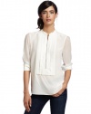 BCBGMAXAZRIA Women's Eve Pleated Tuxedo Blouse, Gardenia, Small