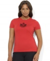 Lauren Ralph Lauren's regal signature crest lavishly accents a short-sleeved plus size tee crafted from soft cotton.
