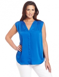 DKNYC Women's Plus-Size Sleeveless V-Neck Button Thru Blouse With Chiffon Yoke DKNYC Women's Plus-Size Sleeveless V-Neck Button Thru Blouse With Chiffon Yoke