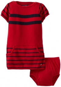 Nautica Sportswear Kids Baby-girls Infant Short Sleeve Sweater Dress, Deep Red, 12 Months