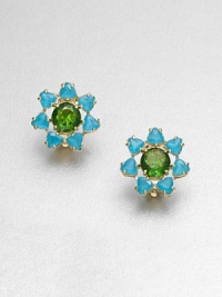 A sweet design of colorful faceted stones set in 12k goldplating. 12k goldplated brassPlastic stonesSize, about .87Clip-on backImported A sweet design of colorful faceted stones set in 12k goldplating. 12k goldplated brassPlastic stonesSize, about .87Clip-on backImported