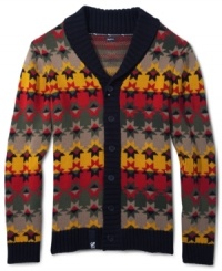 Update your cardigan collection with this vivid pattern cardigan by LRG.