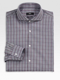 A charming check pattern shapes and defines this classic dress shirt in slim-fitting cotton.Button-frontSpread collarCottonMachine washImported A charming check pattern shapes and defines this classic dress shirt in slim-fitting cotton.Button-frontSpread collarCottonMachine washImported