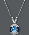 A pretty, blue palette. Le Vian's unique pendant combines a peaceful mix of oval-cut blue topaz (1-1/5 ct. t.w.) with round-cut sapphires (1/5 ct. t.w.) and diamonds (1/10 ct. t.w.) surrounding. Setting and chain crafted in 14k white gold. Approximate length: 18 inches. Approximate drop: 9/10 inch.