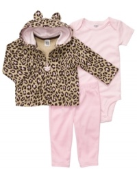 What an adventure! Get her ready for any encounter with this adorable 3-piece bodysuit, hoodie and pant set from Carter's. What an adventure! Get her ready for any encounter with this adorable 3-piece bodysuit, hoodie and pant set from Carter's.