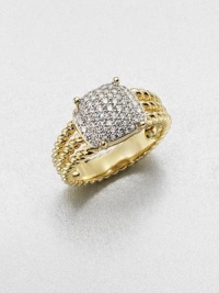 From the Petite Wheaton Collection. Stunning pavé diamonds set in 18k gold on a triple cable shank. Diamonds, .44 tcw18k goldWidth, about .39Imported