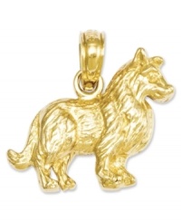 Honor your favorite breed. This shiny charm features an intricately-carved collie dog in 14k gold. Chain not included. Approximate length: 3/5 inch. Approximate width: 7/10 inch. Honor your favorite breed. This shiny charm features an intricately-carved collie dog in 14k gold. Chain not included. Approximate length: 3/5 inch. Approximate width: 7/10 inch.