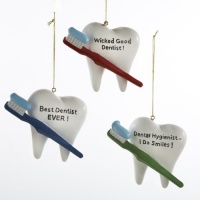 SET OF 3 DENTIST TOOTH WITH TOOTHBRUSH ORNAMENTS SET OF 3 DENTIST TOOTH WITH TOOTHBRUSH ORNAMENTS